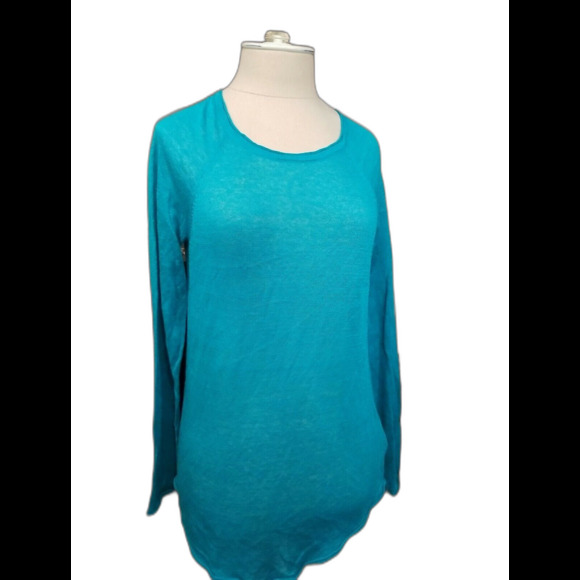 Michael Kors Top Blue Long Sleeve Scoop Neck Tunic Linen/Viscose  NWT Small - Picture 1 of 6